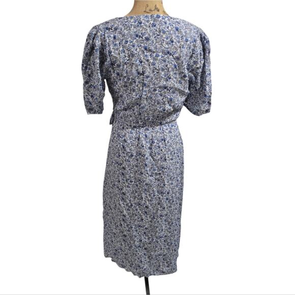 Loft Floral Blue White Midi Jungle Jacquard Wrap Midi Dress Size 6 Small New - Picture 4 of 11